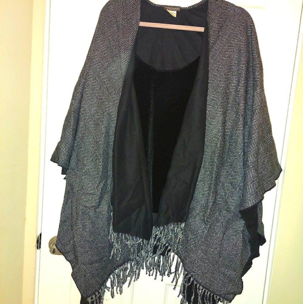 Black and grey throw over shawl